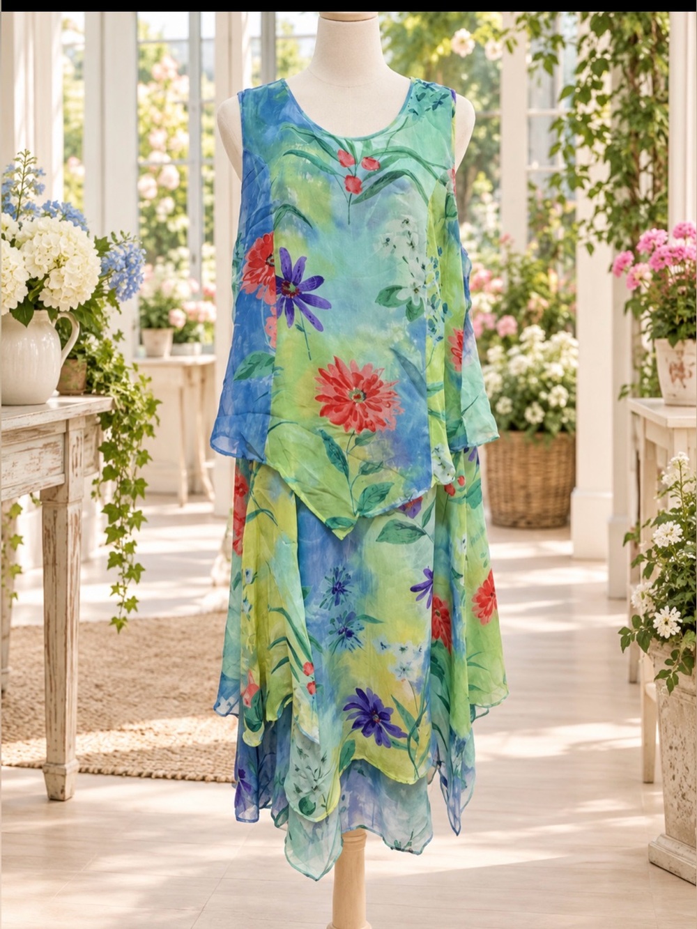 Phool vintage Tiered Sundress Green and Blue size m